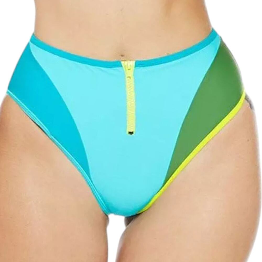 Chromat Mikito Teal Lime Zip Swim Bikini Bottom, M